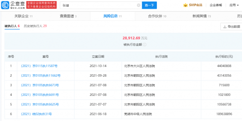 张若昀父亲张健累计被执行超2.8亿