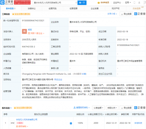 顺丰丰鸟于重庆成立无人机研究院公司